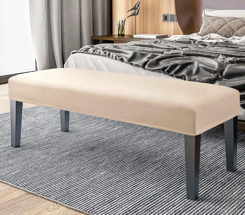 FORCHEER Velvet Bench Slipcover - Washable Cover for Living Room, Kitchen & Bedroom (Velvet-Beige) - Image 3